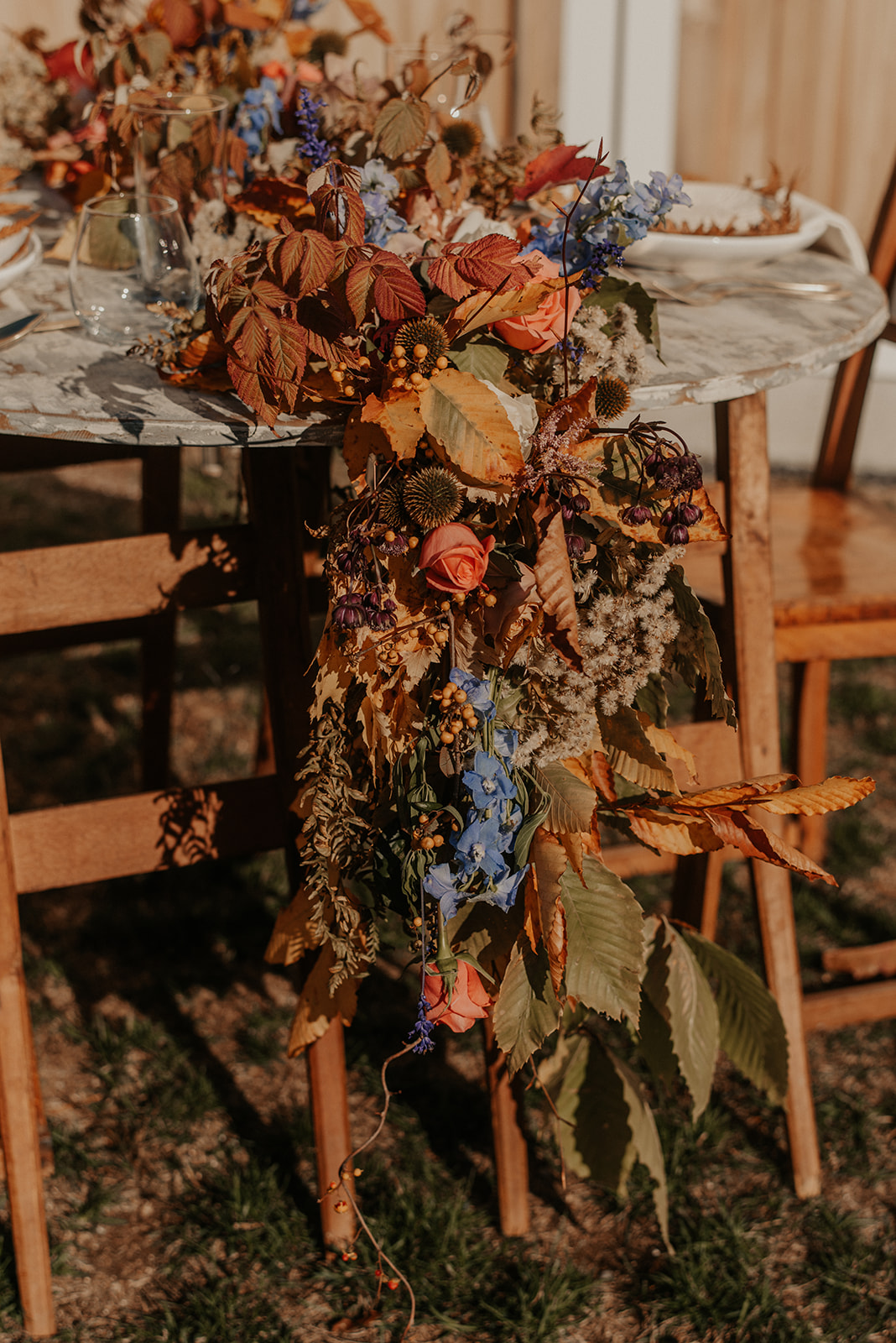 stunning floral arrangement laid over table for Earth-friendly wedding